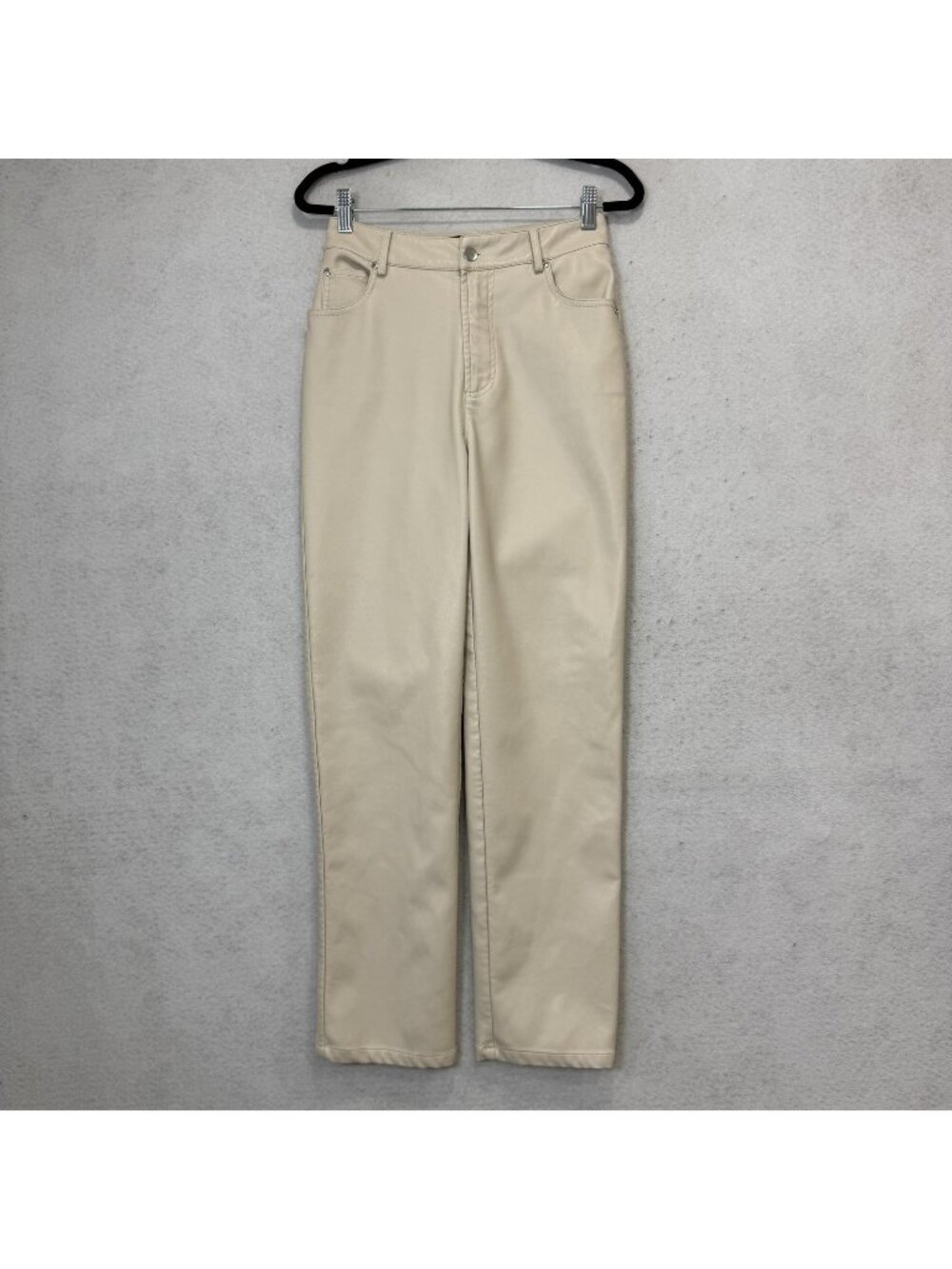 VICI Faux Leather Dress Pants Womens XS Beige High Rise Straight Leg Stretch